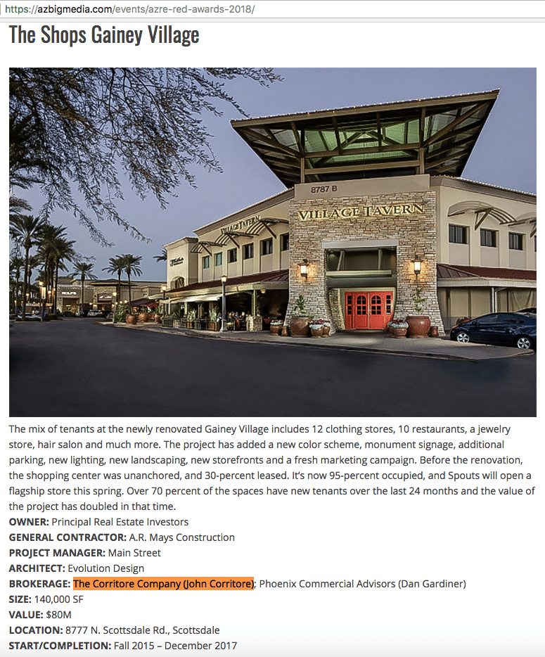 2018 RED Awards Names SHOPS Gainey Village & The Corritore Company Nominee for Best Retail Project